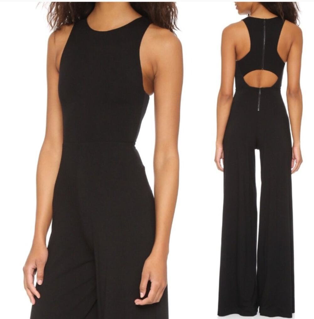 Alice + Olivia Air Judee Racerback Wide Leg Black Jumpsuit 0